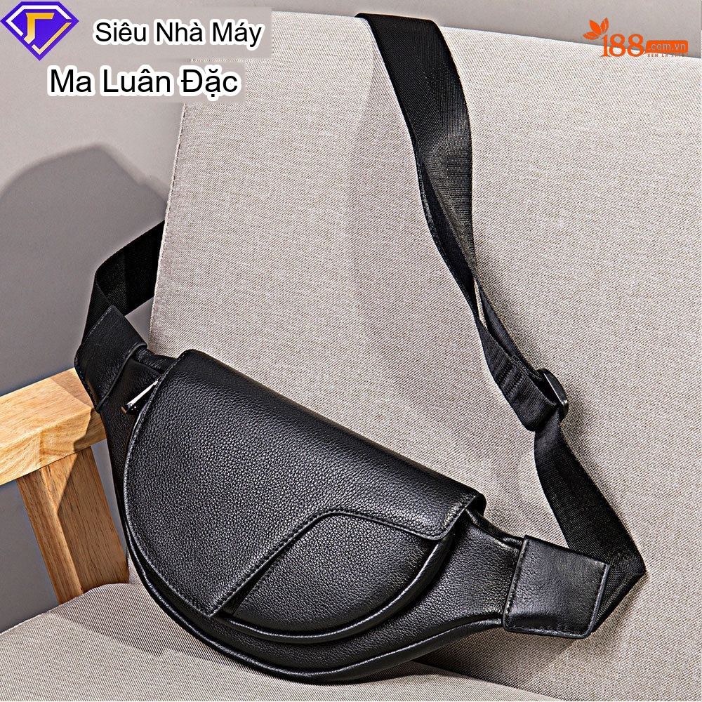 Túi Đeo Ngực Nam Da Bò Thời Trang, Túi Đeo Hông, Túi Đeo Chéo Vai Màu Đen