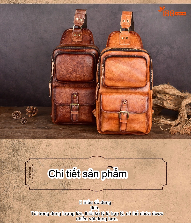 Túi Đeo Ngực Nam Da Bò Thủ Công Phong Cách Hàn Quốc chi tiết 8
