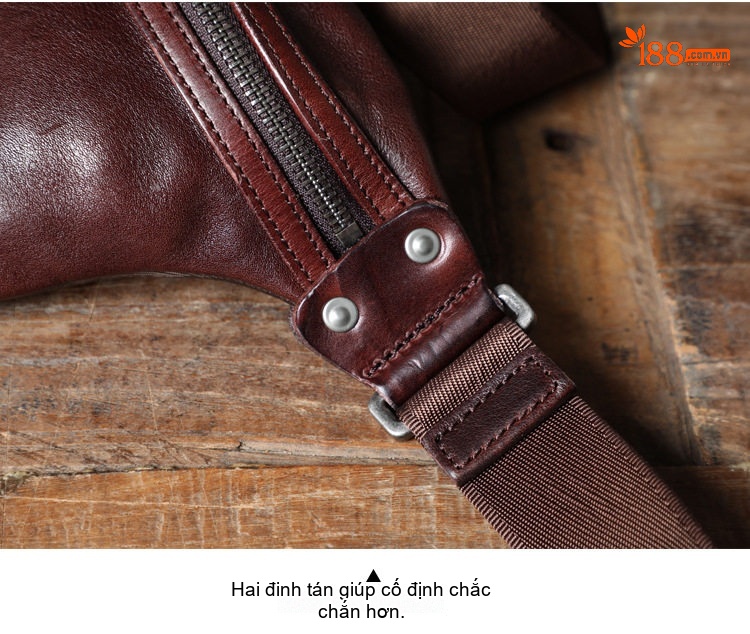 Túi Đeo Ngực Nam Da Bò Thủ Công, Túi Đeo Chéo, Túi Đeo Hông Da Thật Phong Cách Retro Màu Nâu, Cam chi tiết 14