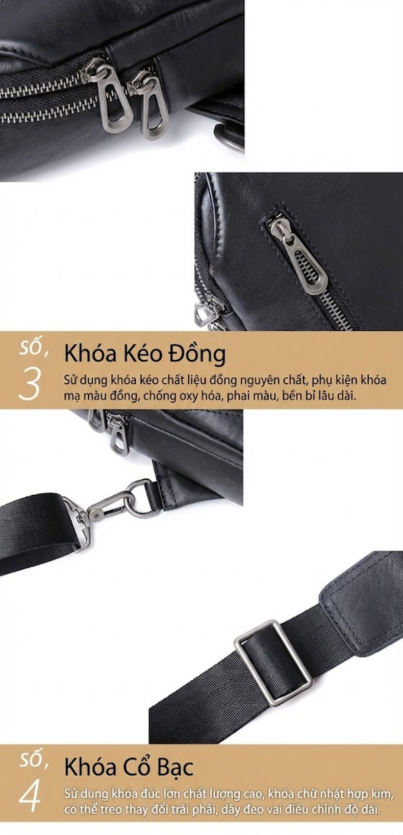 Túi Đeo Ngực Nam Da Bò, Túi Đeo Chéo Thể Thao, Túi Đeo Trước Ngực Phong Cách Đường Phố Màu Đen chi tiết 13