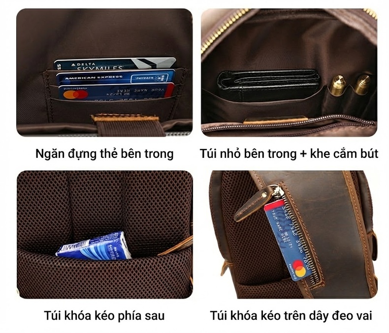 Túi Đeo Ngực Nam Da Thật Cao Cấp Phong Cách Túi Đeo Chéo Du Lịch Màu Nâu chi tiết 12