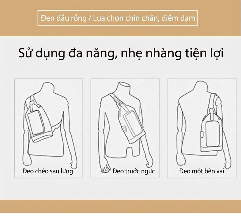 Túi Đeo Ngực Nam Da Thật Dáng Đứng Nhiều Ngăn Khóa Kéo Hình Đầu Hươu Phong Cách Hàn Quốc Màu Đen chi tiết 11