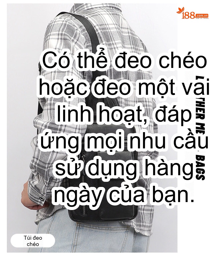 Túi Đeo Ngực Nam Da Thật Kiểu Dáng Đa Năng Chống Thấm Nước Màu Đen chi tiết 3