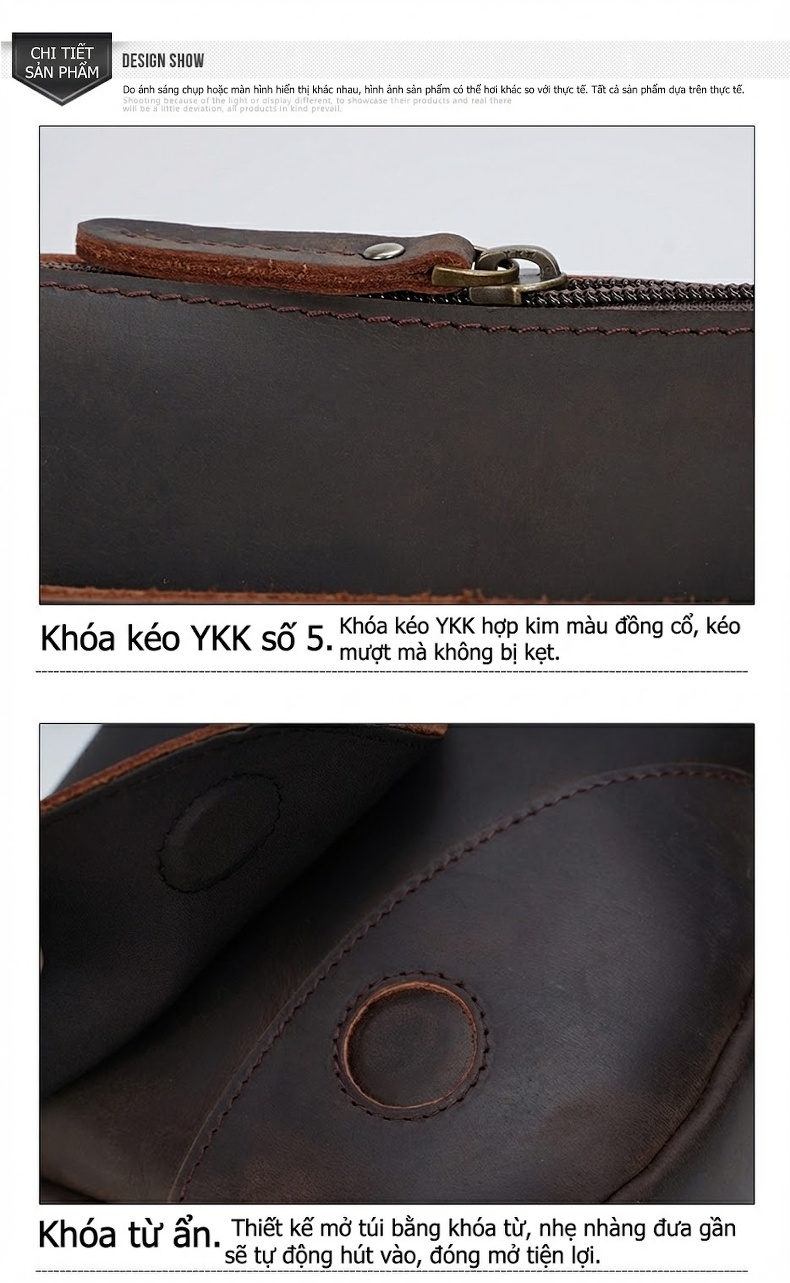Túi Đeo Ngực Nam Da Thật Phong Cách Retro Da Sáp Ngựa Điên Đeo Chéo Thể Thao Ngoài Trời Màu Nâu chi tiết 9