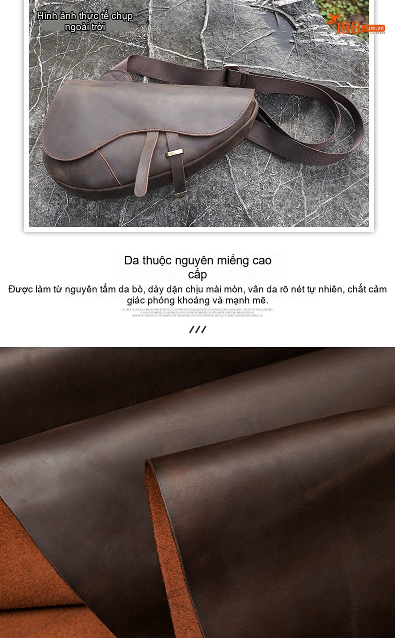 Túi Đeo Ngực Nam Da Thật Phong Cách Retro Da Sáp Ngựa Điên Đeo Chéo Thể Thao Ngoài Trời Màu Nâu chi tiết 5