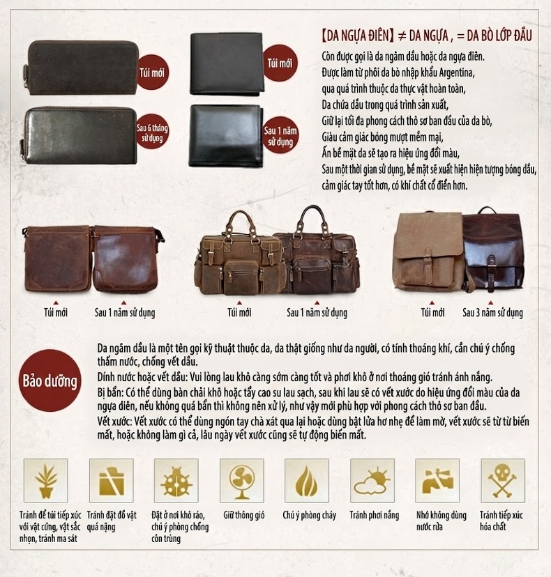 Túi Đeo Ngực Nam Da Thật Phong Cách Retro Da Sáp Ngựa Điên Đeo Chéo Thể Thao Ngoài Trời Màu Nâu chi tiết 16