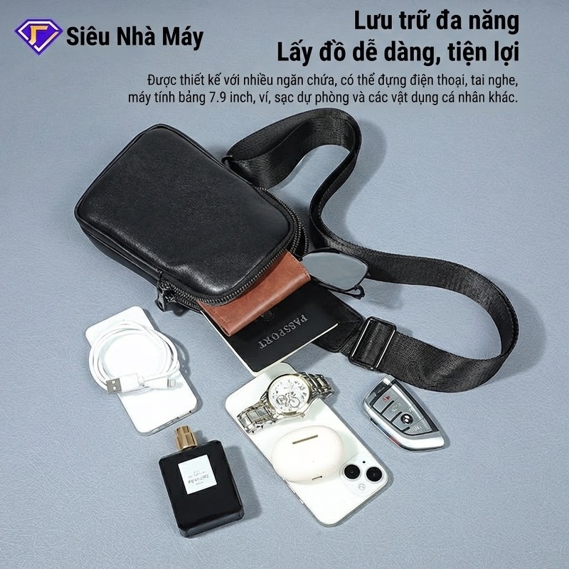 Túi Đeo Ngực Nam Da Thật Đa Năng Dung Tích Lớn