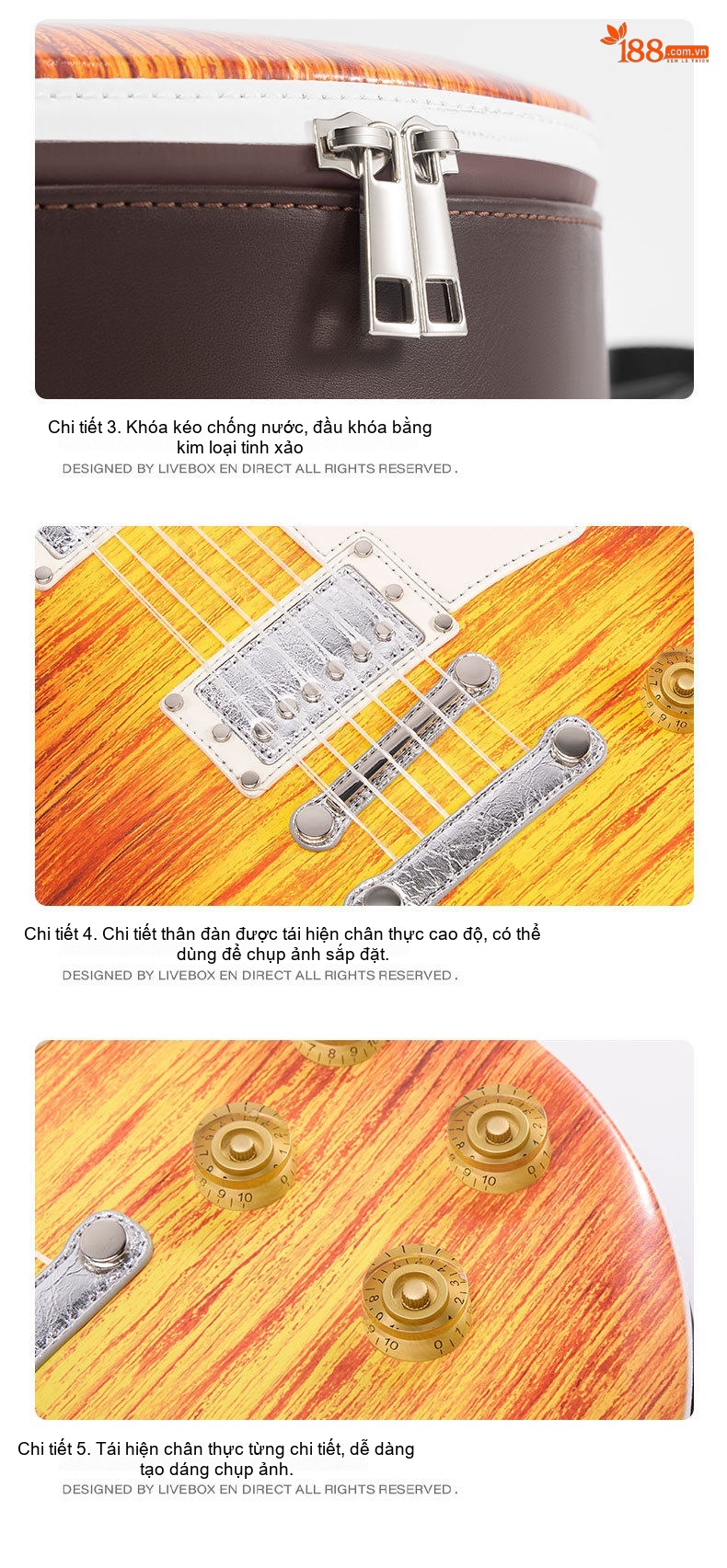 Túi Đeo Vai/Đeo Chéo/Ba Lô Đựng Guitar Điện Da PU Phong Cách Thời Trang Màu Nâu, Đen chi tiết 11