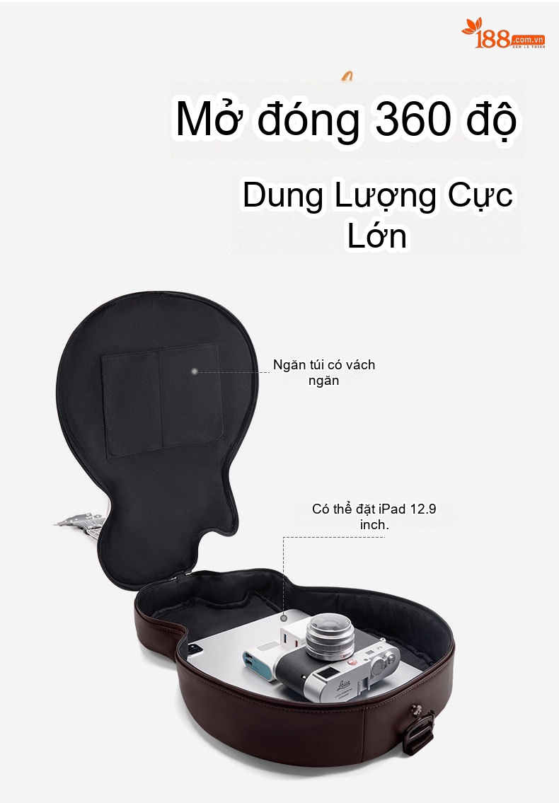 Túi Đeo Vai/Đeo Chéo/Ba Lô Đựng Guitar Điện Da PU Phong Cách Thời Trang Màu Nâu, Đen chi tiết 3