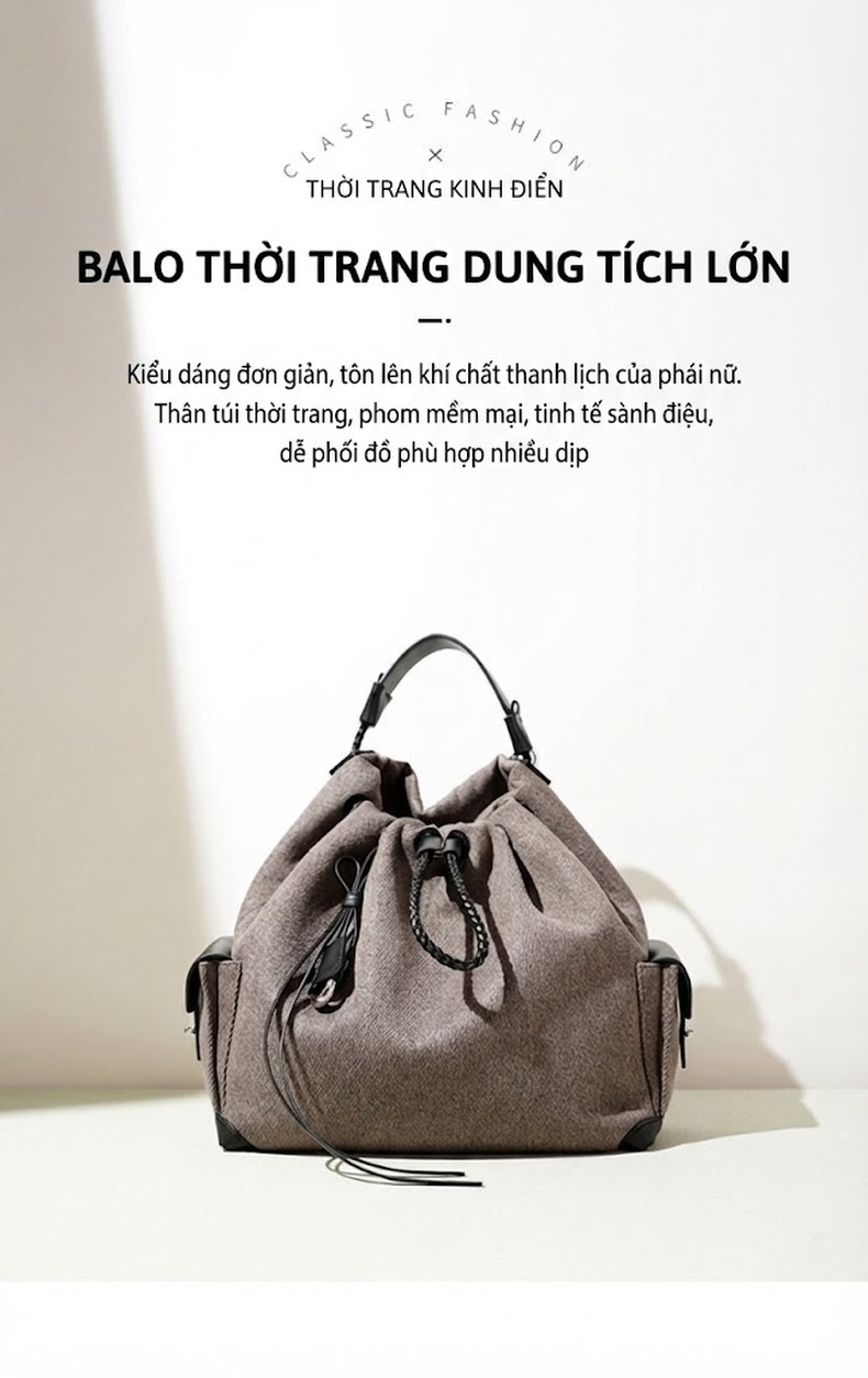 Túi Đeo Vai/Đeo Chéo/Ba Lô Nữ Da Thật Thiết Kế Nhỏ Gọn Sức Chứa Lớn Phong Cách Retro Màu Xám chi tiết 1