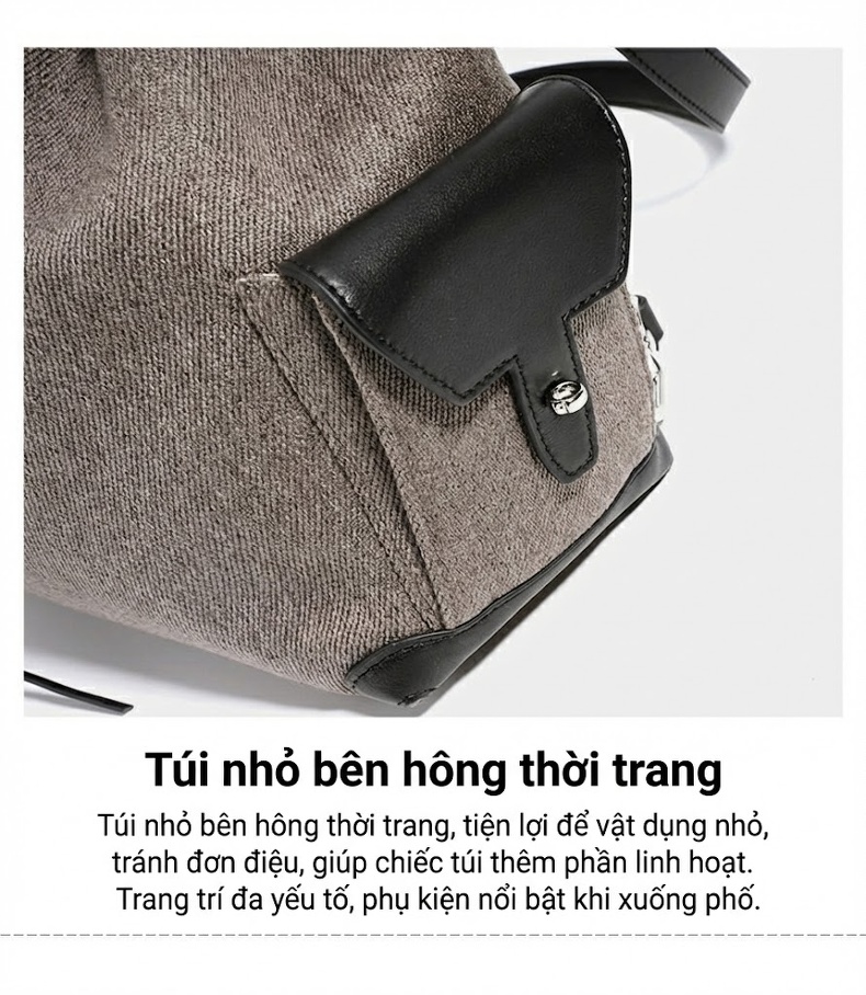Túi Đeo Vai/Đeo Chéo/Ba Lô Nữ Da Thật Thiết Kế Nhỏ Gọn Sức Chứa Lớn Phong Cách Retro Màu Xám chi tiết 11