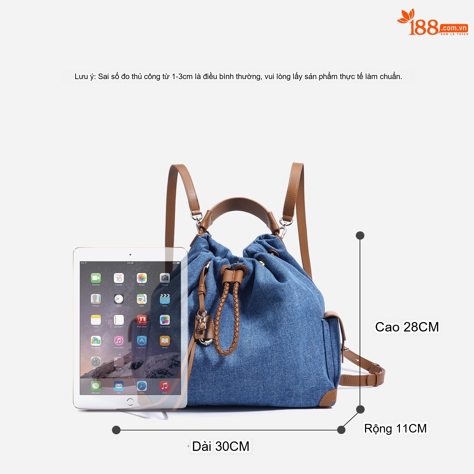Túi Đeo Vai/Đeo Chéo/Ba lô Rút Dây Vải Denim Phong Cách Vintage Dung Tích Lớn