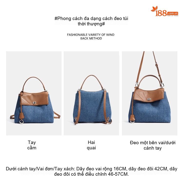 Túi Đeo Vai/Đeo Chéo/Đeo Sau Lưng Da Bò Vải Canvas Thiết Kế Mới 2025 Màu Xanh Dương, Nâu chi tiết 9