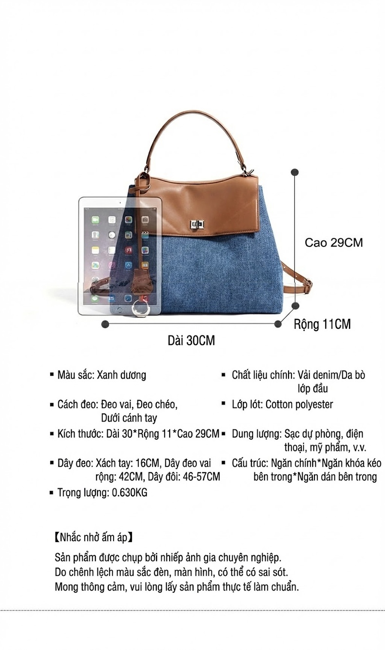 Túi Đeo Vai/Đeo Chéo/Đeo Sau Lưng Da Bò Vải Canvas Thiết Kế Mới 2025 Màu Xanh Dương, Nâu chi tiết 7