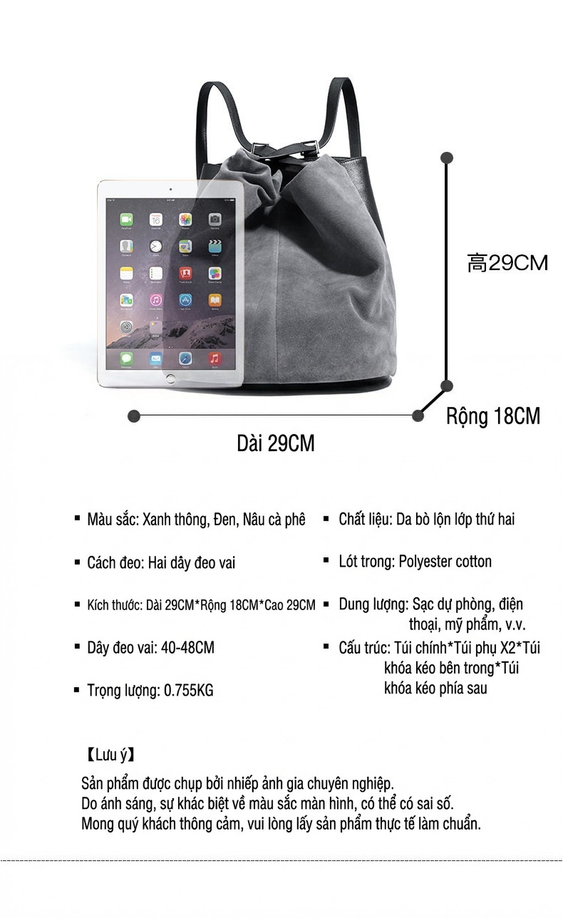 Túi Đeo Vai/Đeo Chéo/Đeo Sau Lưng Nữ Da Mờ Phong Cách Thu Đông Màu Nâu, Xám chi tiết 8