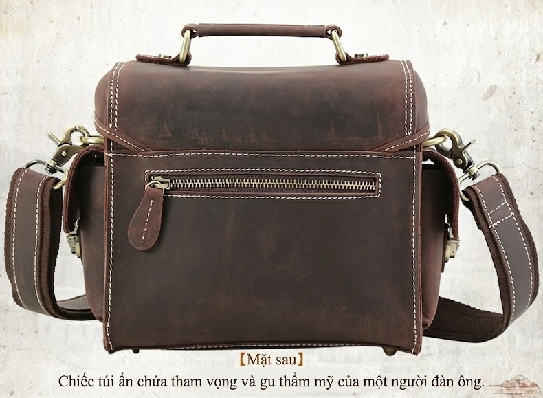 Túi Đeo Vai/Đeo Chéo Nam Da Bò Cổ Điển Đa Năng Đựng Máy Ảnh Màu Nâu chi tiết 16