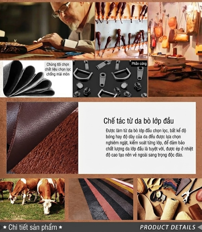 Túi Đeo Vai/Đeo Chéo Nam Da Bò Thủ Công Gọn Nhẹ Màu Đen chi tiết 2