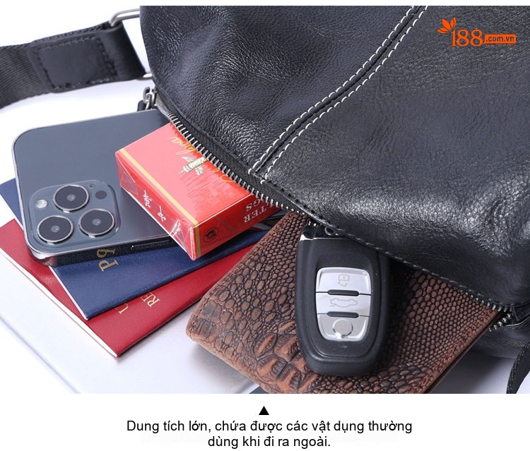 Túi Đeo Vai/Đeo Chéo Nam Da Thật Tầng 1 Phong Cách Casual Màu Đen chi tiết 13