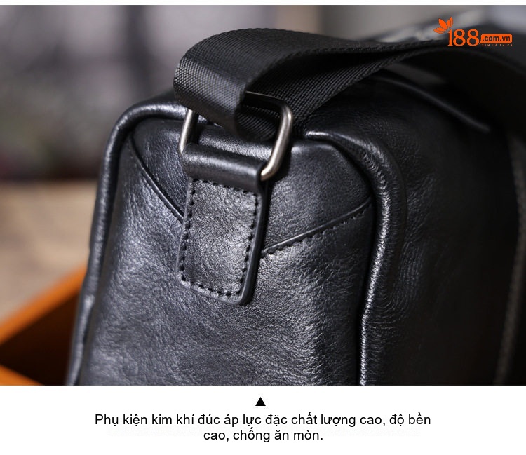 Túi Đeo Vai/Đeo Chéo Nam Da Thật Tầng 1 Phong Cách Casual Màu Đen chi tiết 15