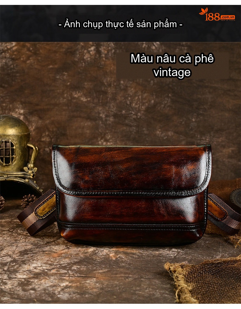 Túi Đeo Vai/Đeo Chéo Nam Da Thật Thủ Công Vintage Màu Nâu chi tiết 4