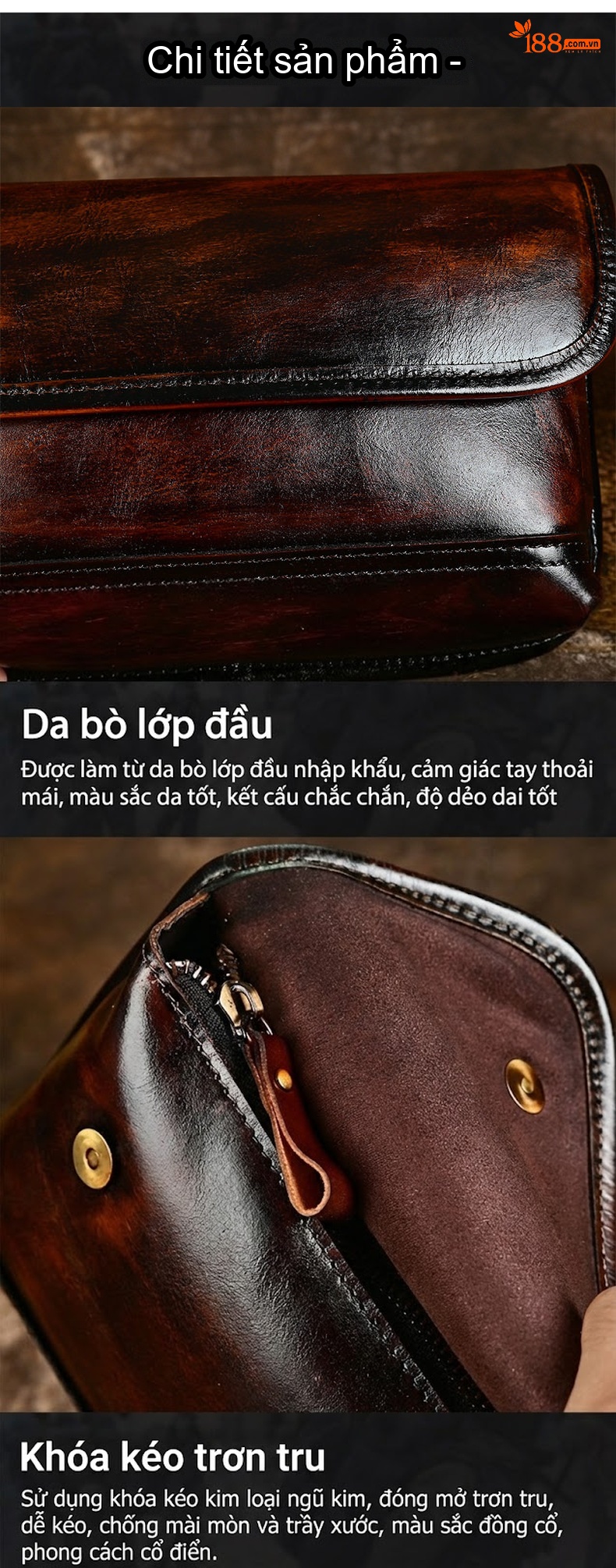Túi Đeo Vai/Đeo Chéo Nam Da Thật Thủ Công Vintage Màu Nâu chi tiết 9