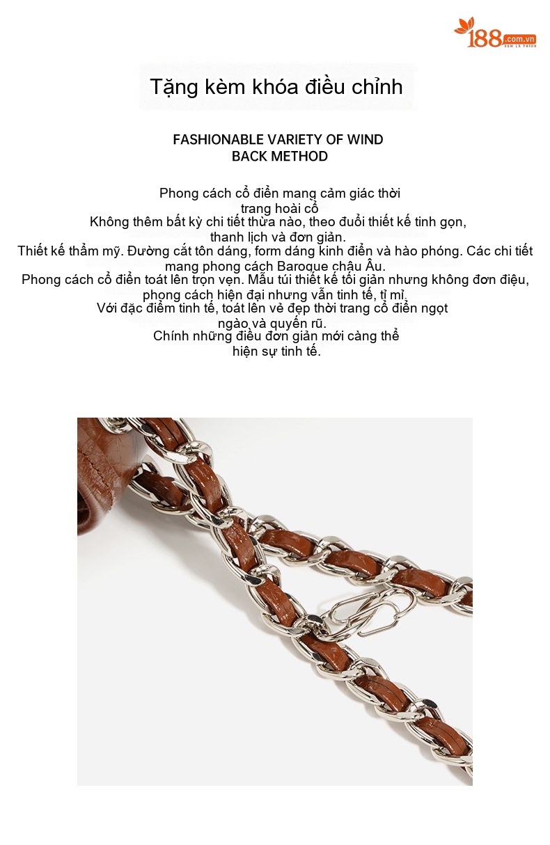Túi Đeo Vai/Đeo Chéo Nữ Bề Mặt Da Bóng Ô Trám Dây Xích Cỡ Lớn Màu Nâu, Xanh chi tiết 7