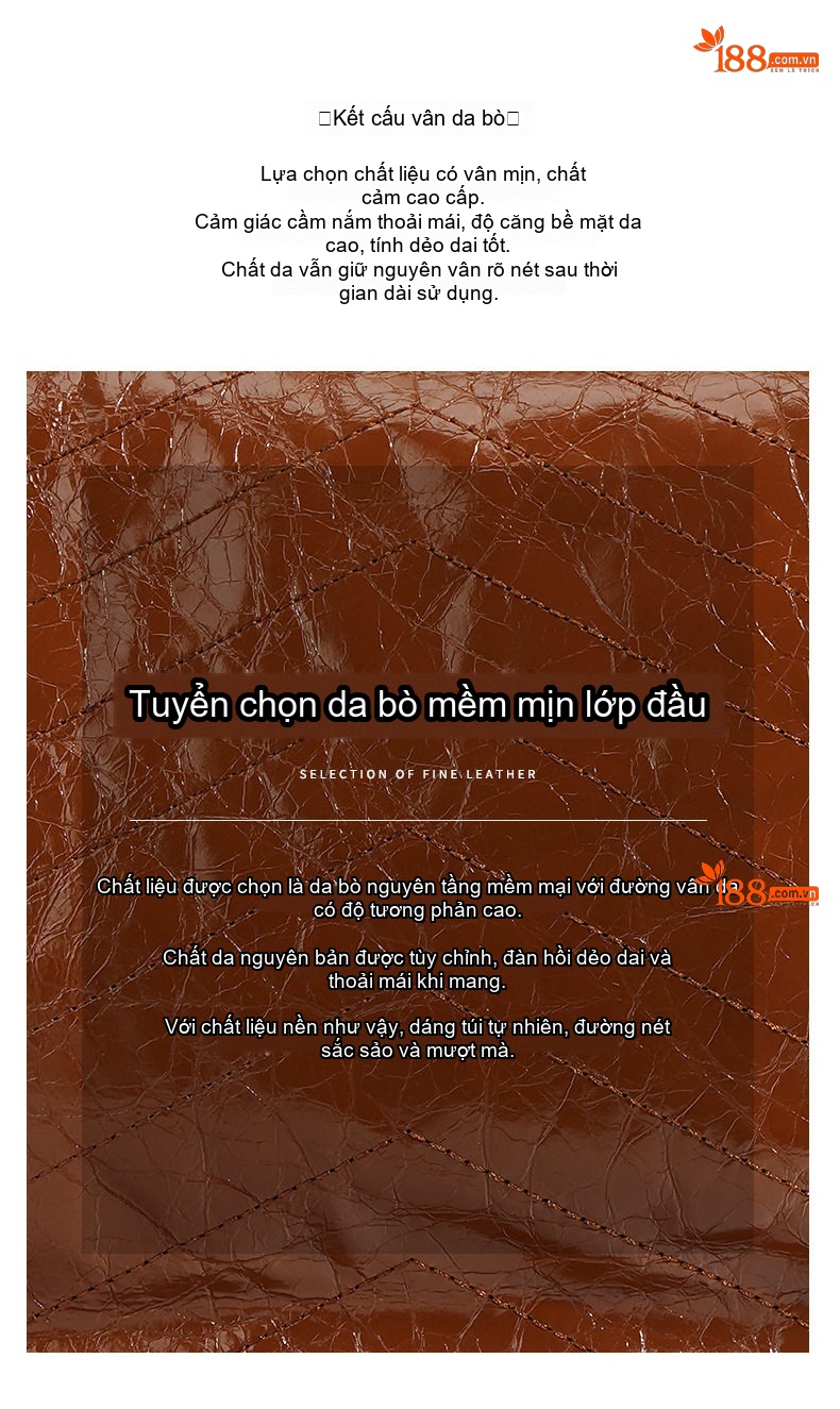 Túi Đeo Vai/Đeo Chéo Nữ Bề Mặt Da Bóng Ô Trám Dây Xích Cỡ Lớn Màu Nâu, Xanh chi tiết 11