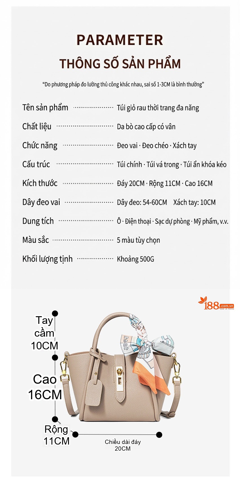 Túi Đeo Vai/Đeo Chéo Nữ Da Bò Cao Cấp Phong Cách Công Sở chi tiết 3