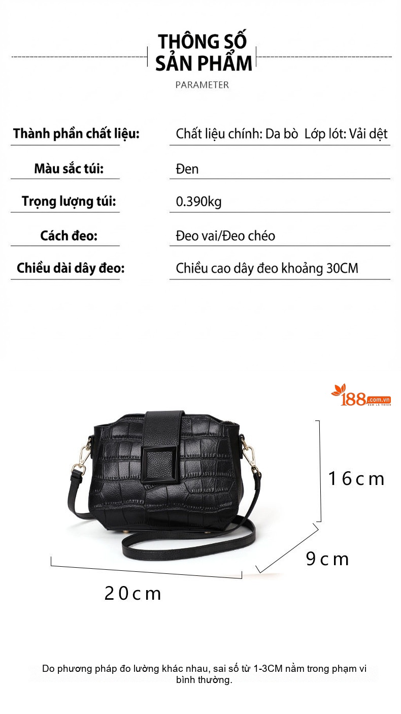 Túi Đeo Vai/Đeo Chéo Nữ Da Bò Cao Cấp Phong Cách Thời Trang Màu Đen chi tiết 4