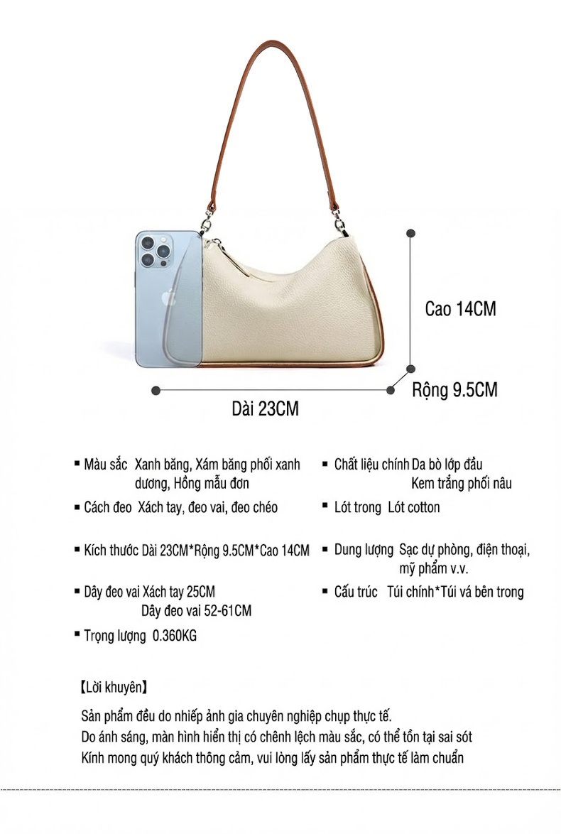 Túi Đeo Vai/Đeo Chéo Nữ Da Bò Cao Cấp, Túi Toast Phối Màu chi tiết 8