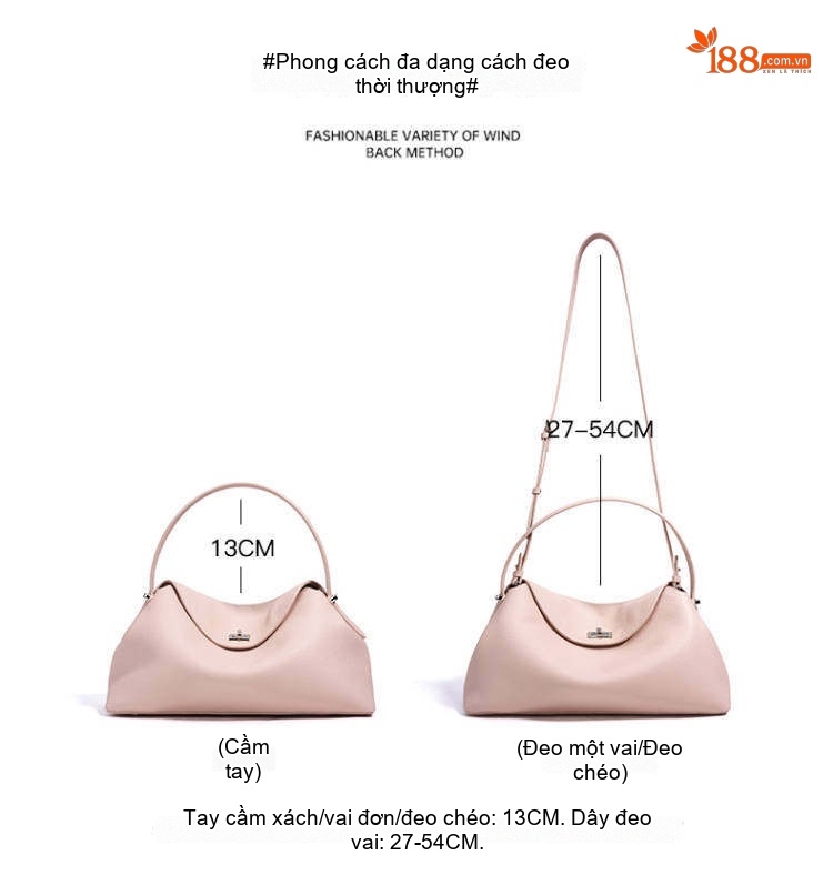 Túi Đeo Vai/Đeo Chéo Nữ Da Bò Công Sở Dung Tích Lớn Màu Đen, Nâu, Hồng chi tiết 9