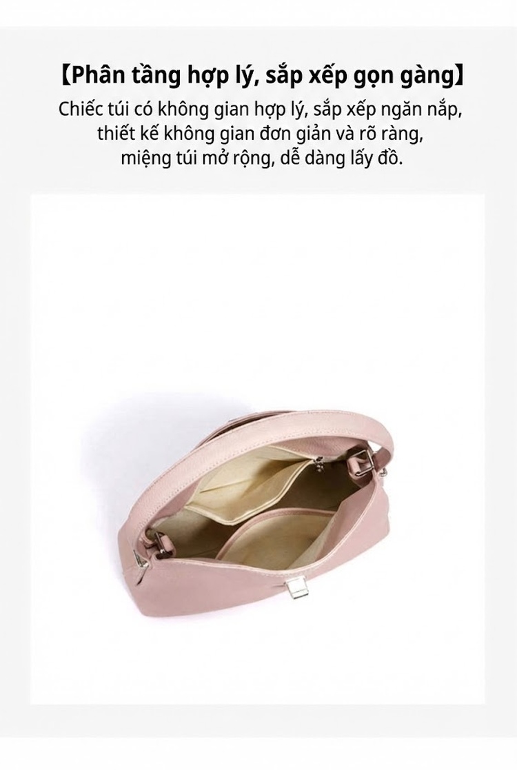 Túi Đeo Vai/Đeo Chéo Nữ Da Bò Công Sở Dung Tích Lớn Màu Đen, Nâu, Hồng chi tiết 10