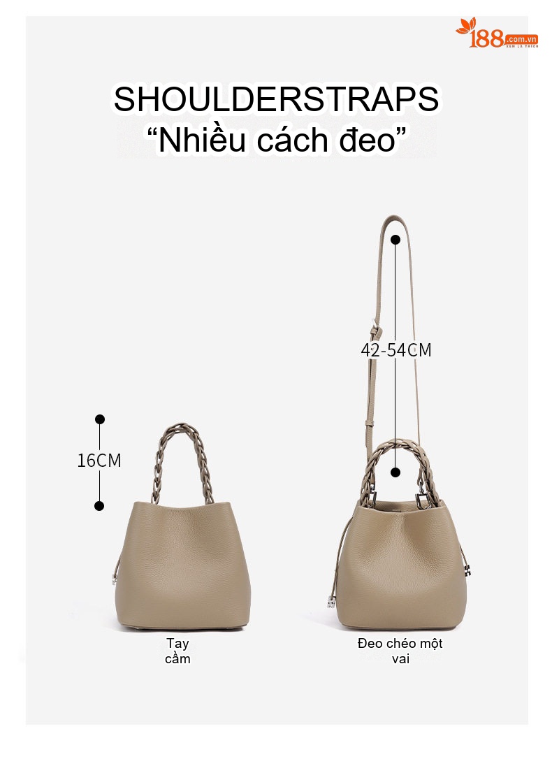 Túi Đeo Vai/Đeo Chéo Nữ Da Bò Dáng Thùng Quai Xách Bện Phong Cách Công Sở chi tiết 7