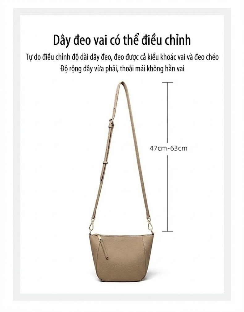 Túi Đeo Vai/Đeo Chéo Nữ Da Bò Dáng Túi Bánh Bao Mini Đựng Điện Thoại Màu Be chi tiết 7