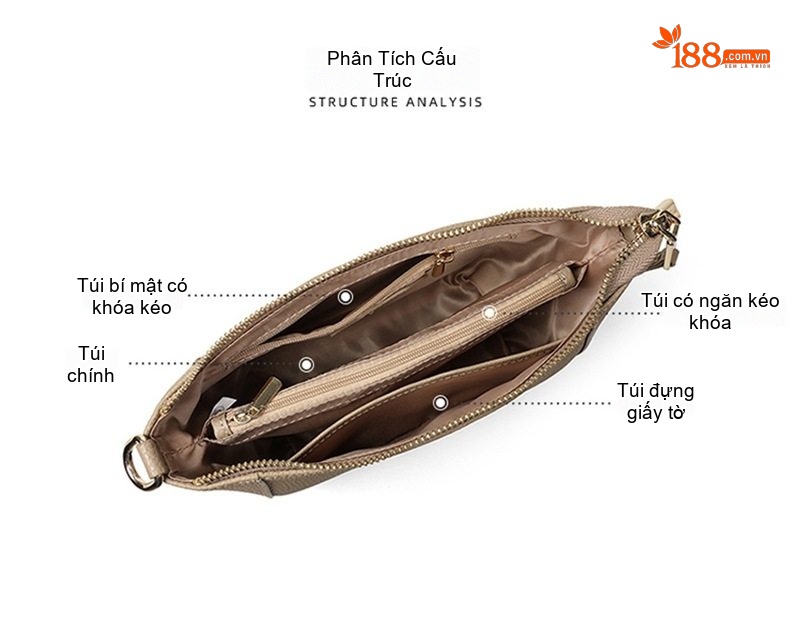 Túi Đeo Vai/Đeo Chéo Nữ Da Bò Dáng Túi Bánh Bao Mini Đựng Điện Thoại Màu Be chi tiết 8
