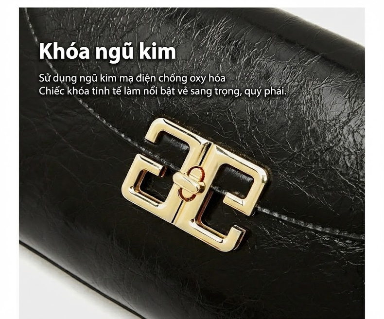Túi Đeo Vai/Đeo Chéo Nữ Da Bò Dầu Sáp Lớp Đầu Kiểu Dáng Thời Trang Màu Đen, Nâu chi tiết 4