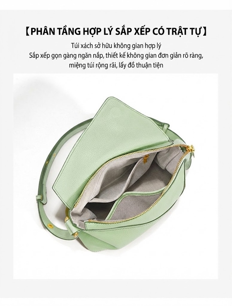 Túi Đeo Vai/Đeo Chéo Nữ Da Bò Form Vuông Nhỏ Phong Cách Thanh Lịch Màu Xanh Mint chi tiết 5