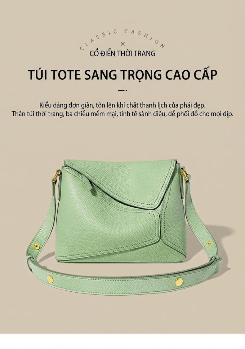 Túi Đeo Vai/Đeo Chéo Nữ Da Bò Form Vuông Nhỏ Phong Cách Thanh Lịch Màu Xanh Mint chi tiết 1