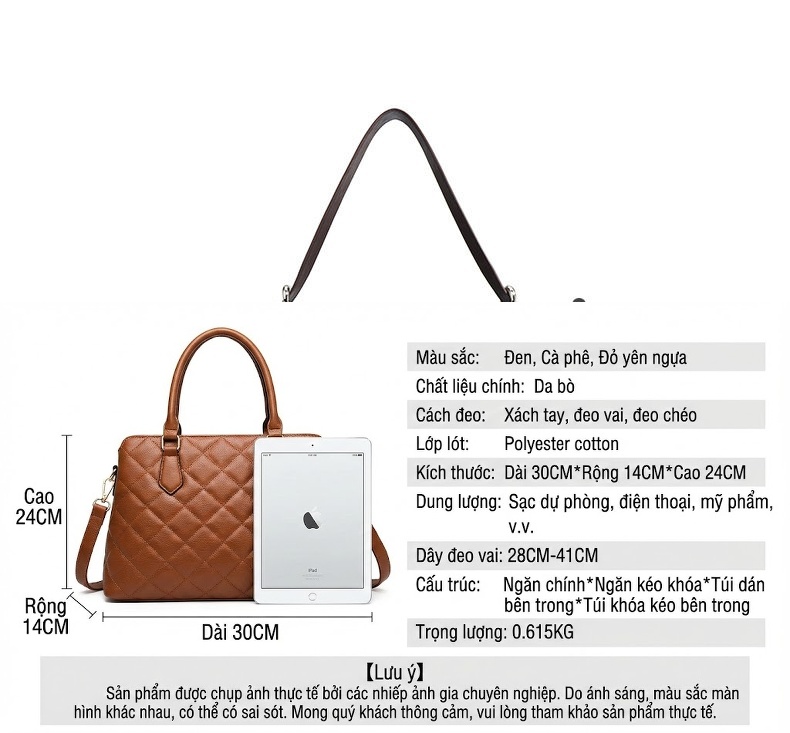 Túi Đeo Vai/Đeo Chéo Nữ Da Bò Hai Lớp Phong Cách Retro, Túi Tote Công Sở Dung Tích Lớn Màu Đen, Nâu chi tiết 7