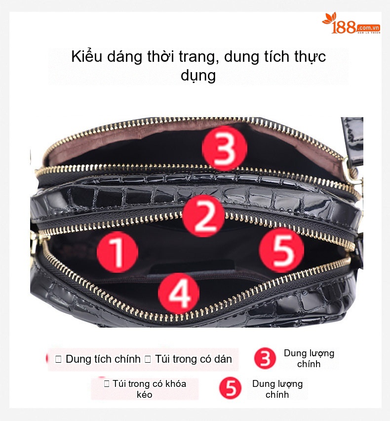 Túi Đeo Vai/Đeo Chéo Nữ Da Bò Họa Tiết Đá Thời Trang Màu Đen chi tiết 7