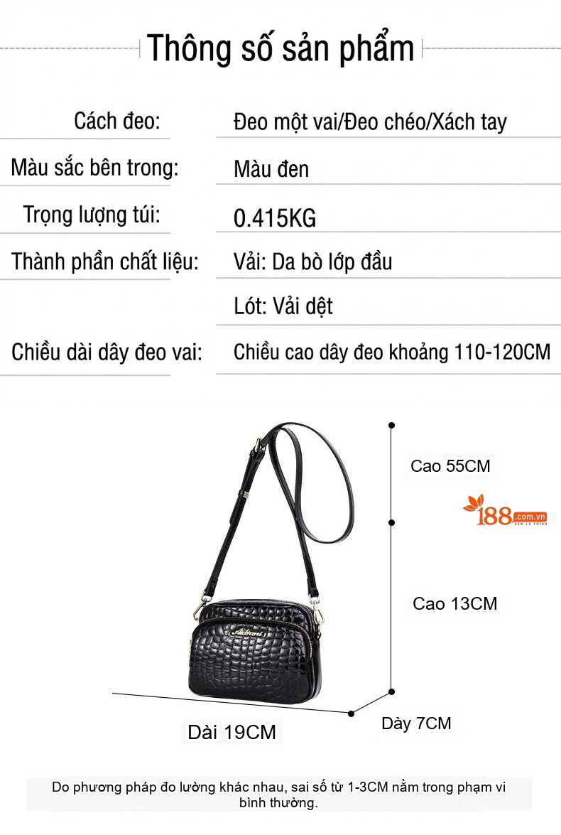 Túi Đeo Vai/Đeo Chéo Nữ Da Bò Họa Tiết Đá Thời Trang Màu Đen chi tiết 20