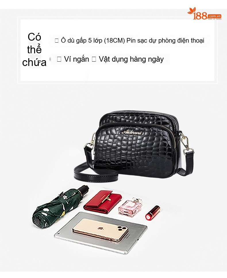 Túi Đeo Vai/Đeo Chéo Nữ Da Bò Họa Tiết Đá Thời Trang Màu Đen chi tiết 8