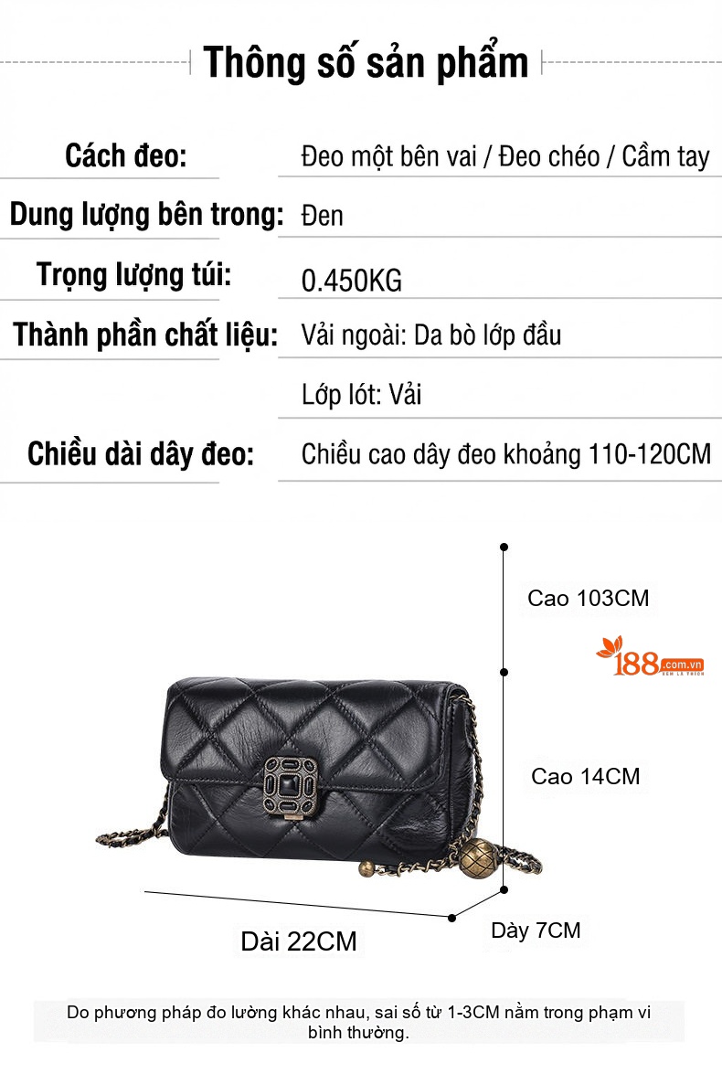 Túi Đeo Vai/Đeo Chéo Nữ Da Bò Họa Tiết Ô Vuông Trám Phong Cách Cổ Điển Màu Đen chi tiết 20