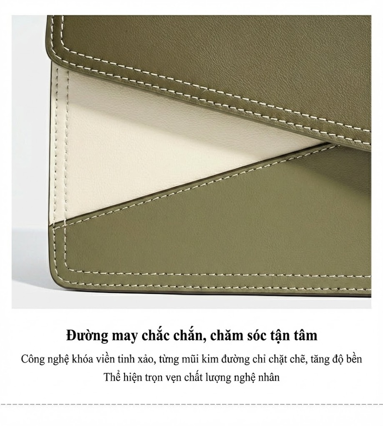 Túi Đeo Vai/Đeo Chéo Nữ Da Bò Kiểu Hộp Nhỏ, Thiết Kế Tối Giản Màu Xanh Olive, Trắng Ngà, Hồng Pastel chi tiết 12