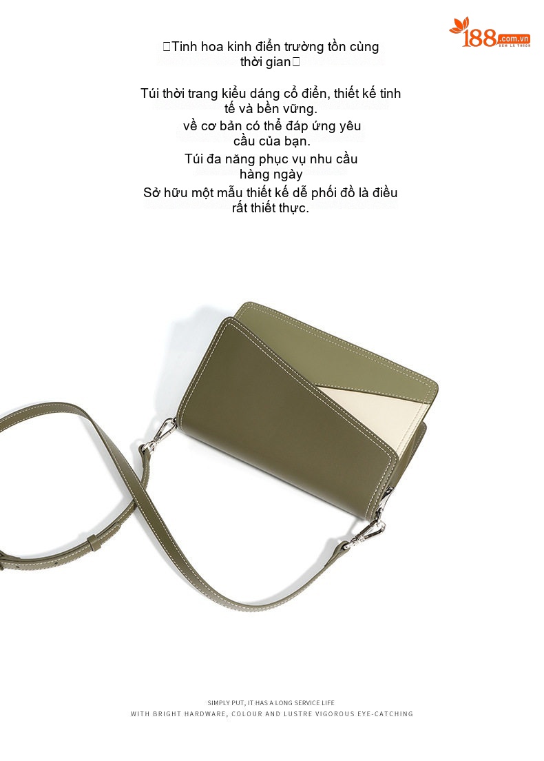 Túi Đeo Vai/Đeo Chéo Nữ Da Bò Kiểu Hộp Nhỏ, Thiết Kế Tối Giản Màu Xanh Olive, Trắng Ngà, Hồng Pastel chi tiết 6