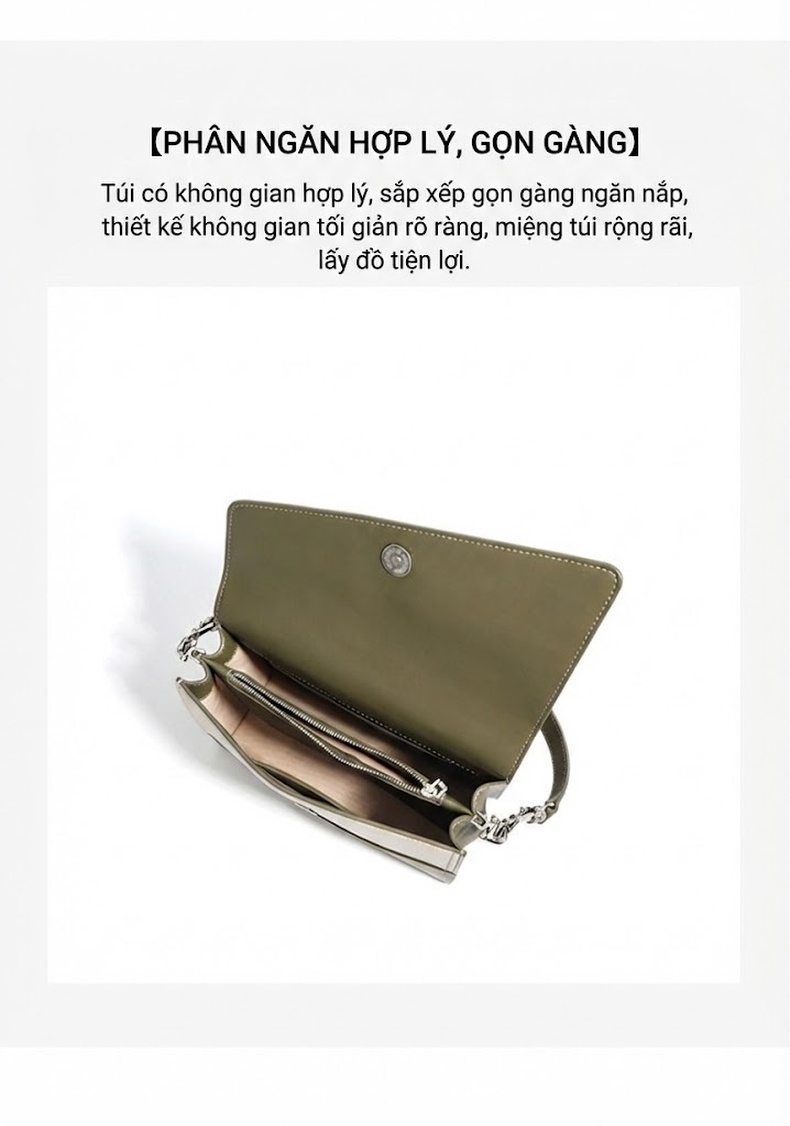 Túi Đeo Vai/Đeo Chéo Nữ Da Bò Kiểu Hộp Nhỏ, Thiết Kế Tối Giản Màu Xanh Olive, Trắng Ngà, Hồng Pastel chi tiết 8