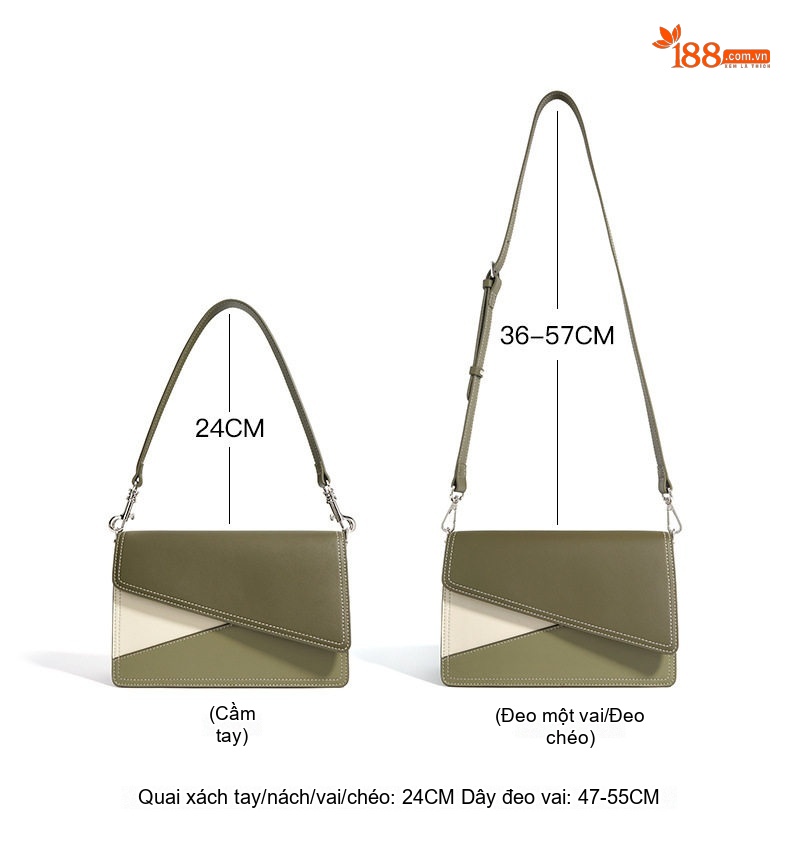 Túi Đeo Vai/Đeo Chéo Nữ Da Bò Kiểu Hộp Nhỏ, Thiết Kế Tối Giản Màu Xanh Olive, Trắng Ngà, Hồng Pastel chi tiết 9