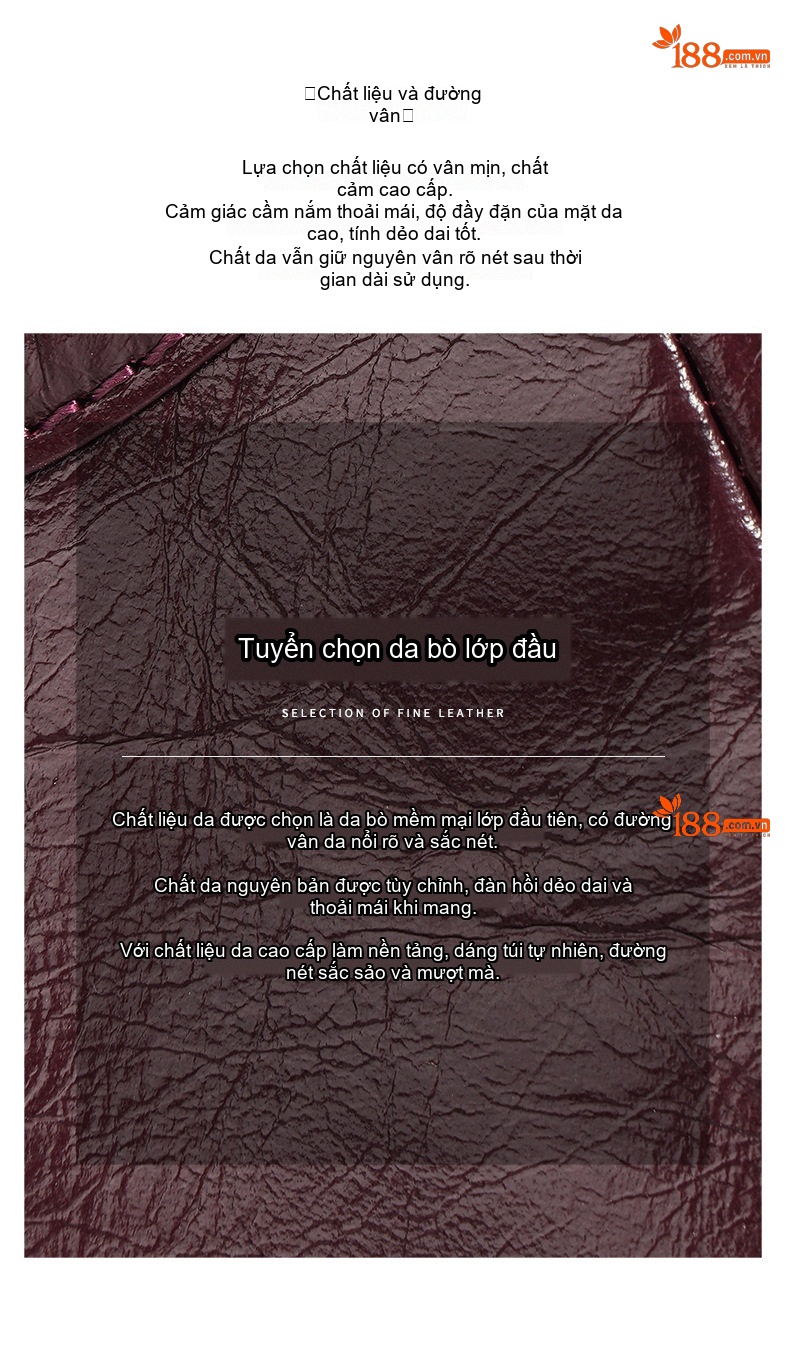 Túi Đeo Vai/Đeo Chéo Nữ Da Bò Lớp Đầu Cao Cấp Phong Cách Cổ Điển Màu Đen, Đỏ Rượu Vang chi tiết 10