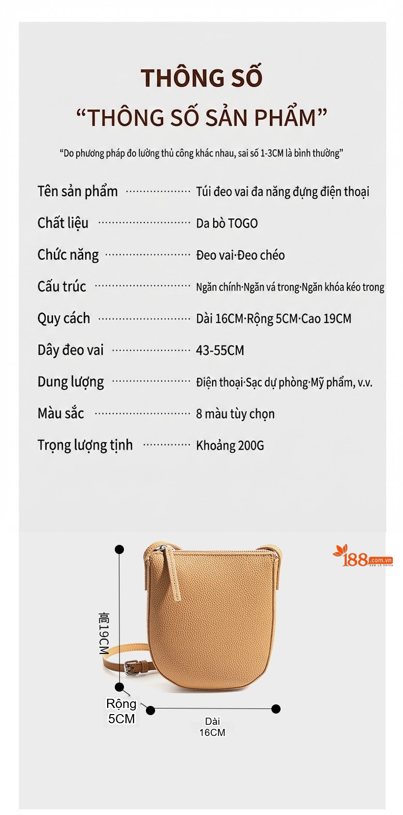 Túi Đeo Vai/Đeo Chéo Nữ Da Bò Mini Thời Trang Hàn Quốc Màu Nâu, Xám chi tiết 4