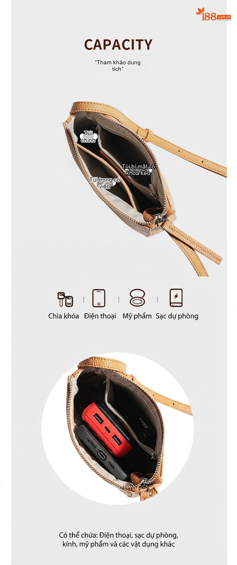Túi Đeo Vai/Đeo Chéo Nữ Da Bò Mini Thời Trang Hàn Quốc Màu Nâu, Xám chi tiết 5